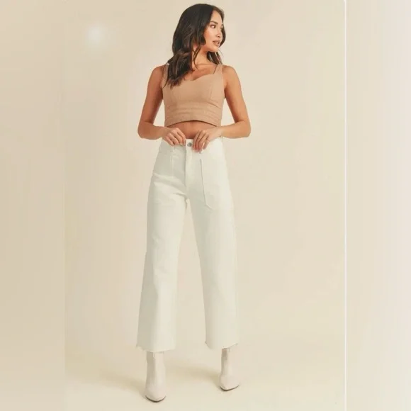 NWT Just Black Women's High Rise Utility Wide Leg - Off-White Jeans, Size 24 - Picture 3 of 7